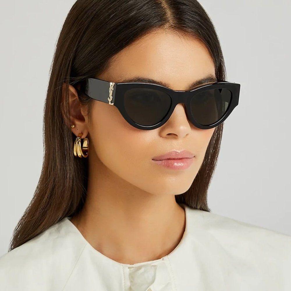 Saint Laurent SLM94 001 BRAND NEW Sunglasses Black Grey Cat Eye Women - Picture 4 of 16